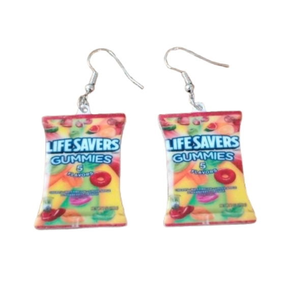 Women's Red Orange Yellow Green Colorful Novelty Lifesavers Gummies Earrings - Picture 1 of 4